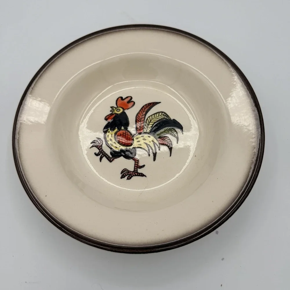 4 Red Rooster by Metlox Poppytrail Soup Bowls Red Brown Rooster Brown Band  Vtg
